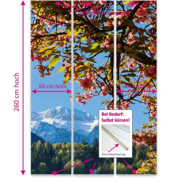 Flächenvorhang Bergblüten  3er Set, Schiebegardine, Schiebegardinen, blickdicht, Flächenvorhang blickdicht, Schiebevorhang,